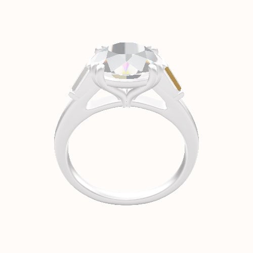Cathedral Band with Trapezoid & Round Sidestones Engagement Ring With Double Prongs Head