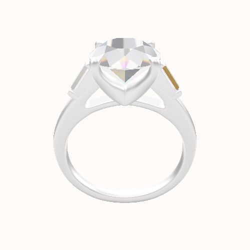 Cathedral Band with Trapezoid & Round Sidestones Engagement Ring With Four Prong Head