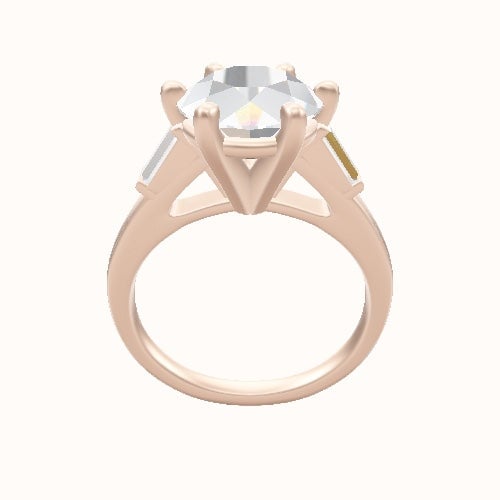 Cathedral Band with Trapezoid & Round Sidestones Engagement Ring With High Set Six Prong Head
