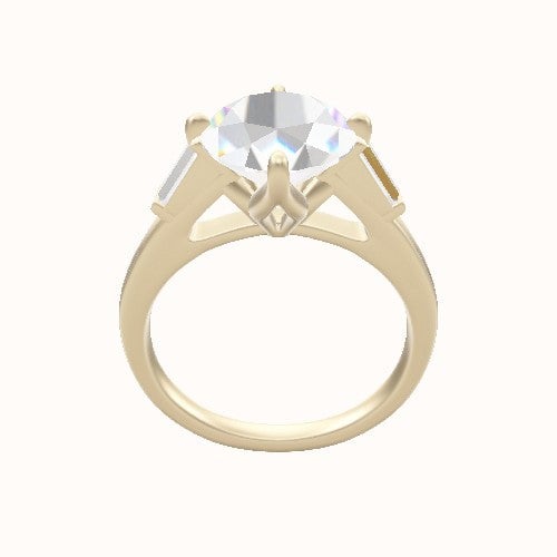 Cathedral Band with Trapezoid & Round Sidestones Engagement Ring With Petal Compass Prong Head