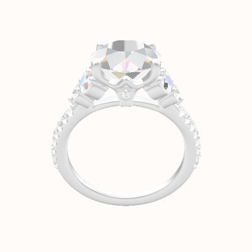 Cathedral Band with Trapezoid Sidestones Engagement Ring With Crown Four Prong w. Surprise Diamond Head