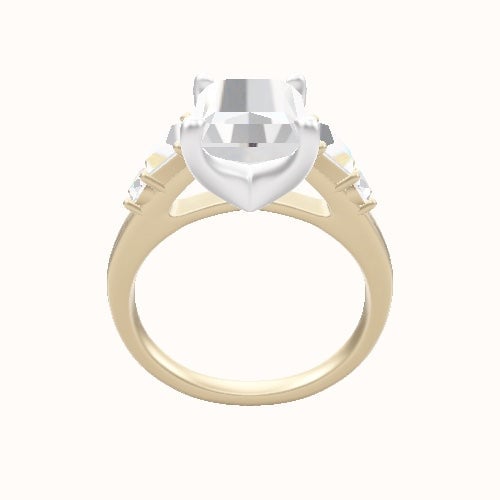 Cathedral Band with Trapezoid & Tapered Baguette Sidestones Engagement Ring With Four Prong Head