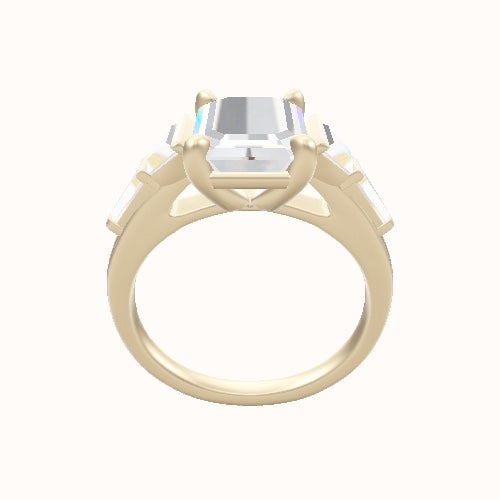 Cathedral Band with Trillion Sidestones Engagement Ring With Low Set Four Prong Head