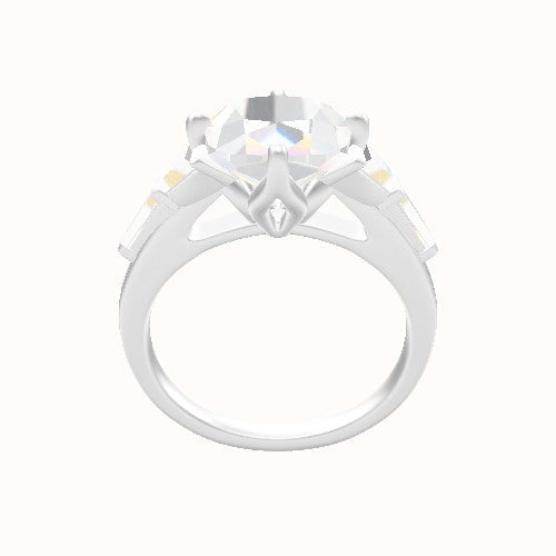 Cathedral Band with Trillion Sidestones Engagement Ring With Petal Compass Prong Head