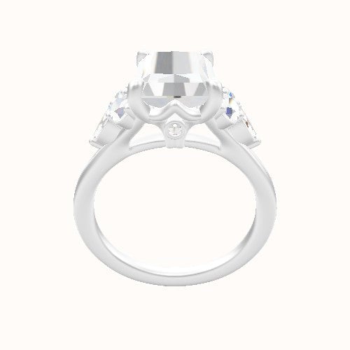 Cathedral Diamond Band with Marquise & Round Sidestone Trio Engagement Ring With Crown Four Prong w. Surprise Diamond Head