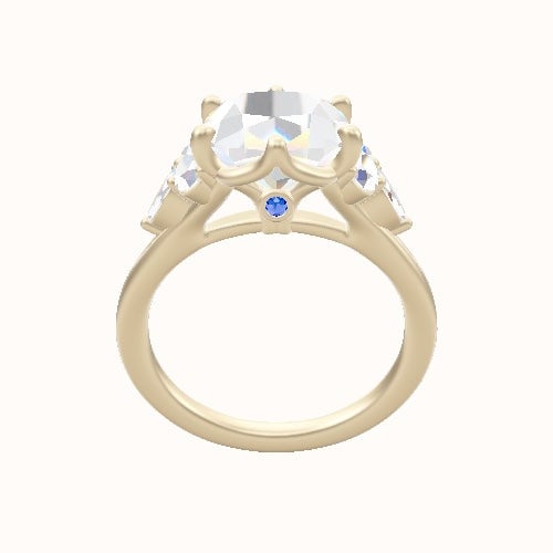 Cathedral Diamond Band with Marquise & Round Sidestone Trio Engagement Ring With Crown Six Prong w. accent Diamond Head