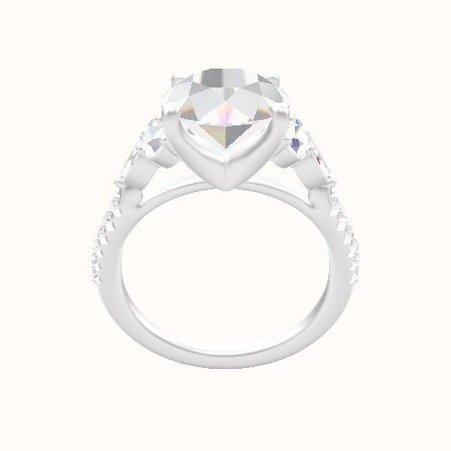 Cathedral Diamond Band with Marquise & Round Sidestone Trio Engagement Ring With Four Prong Head