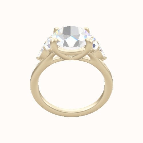 Cathedral Diamond Band with Marquise & Round Sidestone Trio Engagement Ring With Low Set Four Prong Head