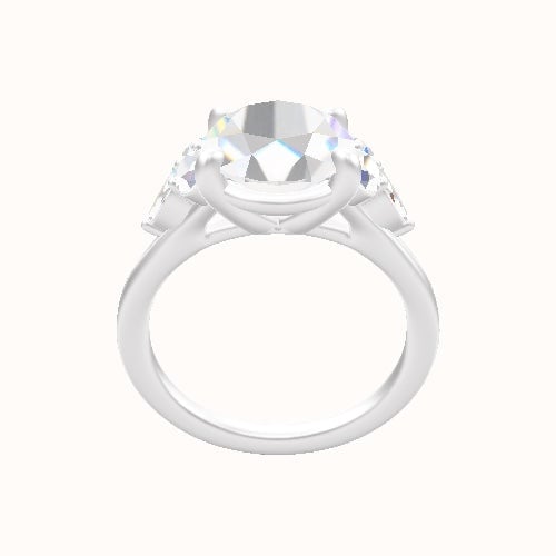Cathedral Diamond Band with Marquise & Round Sidestone Trio Engagement Ring With Low Set Four Prong Head