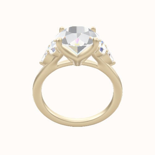Cathedral Diamond Band with Marquise & Round Sidestone Trio Engagement Ring With Petal Four Prong Head