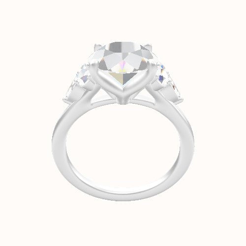 Cathedral Diamond Band with Marquise & Round Sidestone Trio Engagement Ring With Petal Four Prong Head
