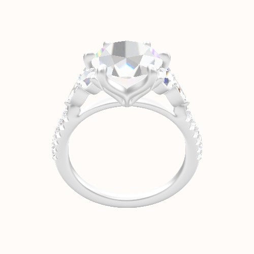 Cathedral Diamond Band with Marquise & Round Sidestone Trio Engagement Ring With Petal Six Prong Head