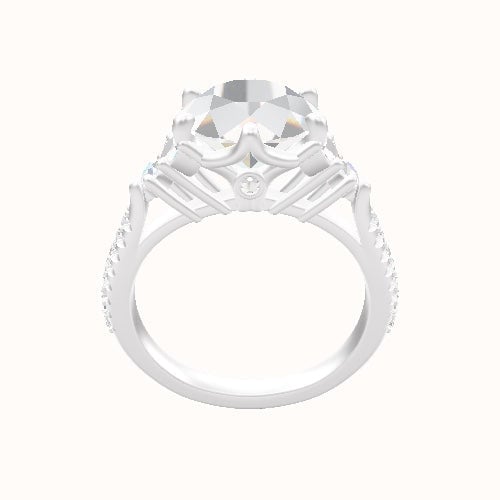 Cathedral Diamond Band with Marquise & Round Sidestones Engagement Ring With Crown Six Prong w. accent Diamond Head