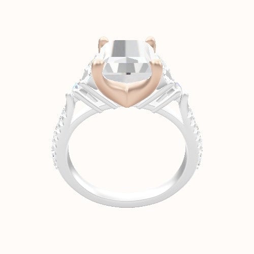 Cathedral Diamond Band with Marquise & Round Sidestones Engagement Ring With Four Prong Head