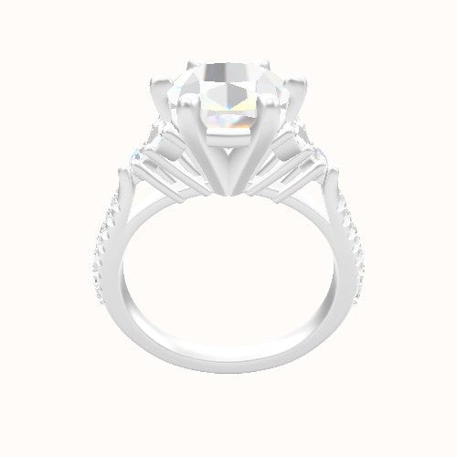 Cathedral Diamond Band with Marquise & Round Sidestones Engagement Ring With High Set Six Prong Head