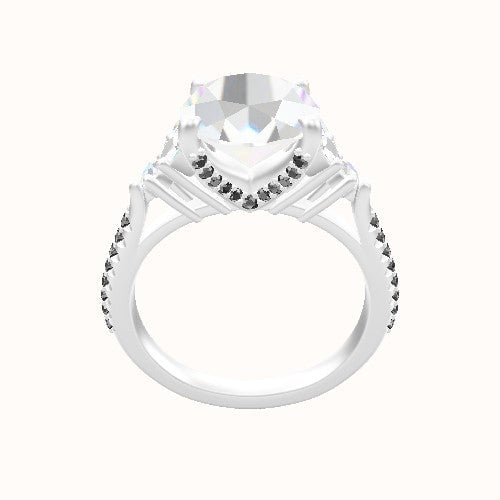Cathedral Diamond Band with Marquise & Round Sidestones Engagement Ring With Pave V Prong Head