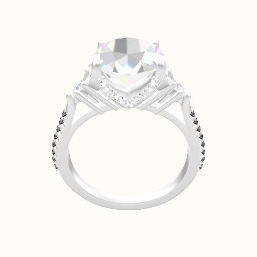 Cathedral Diamond Band with Marquise & Round Sidestones Engagement Ring With Pave V Prong Head