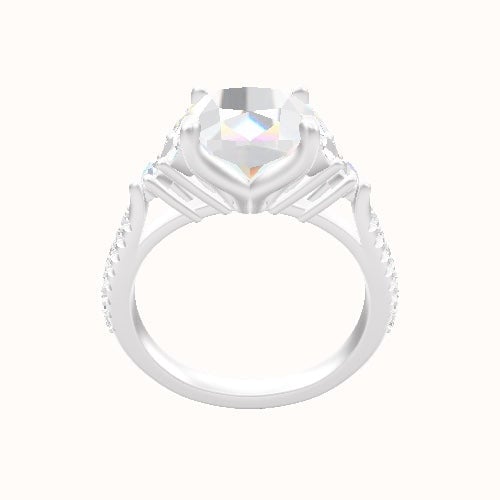 Cathedral Diamond Band with Marquise & Round Sidestones Engagement Ring With Petal Four Prong Head