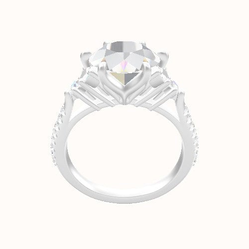 Cathedral Diamond Band with Marquise & Round Sidestones Engagement Ring With Petal Six Prong Head