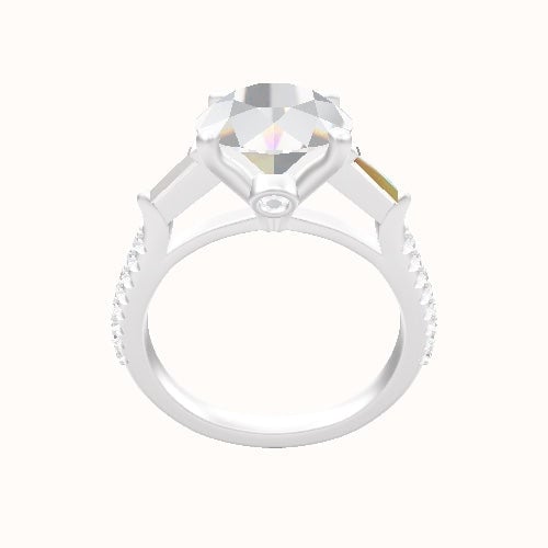 Cathedral Diamond Band with Trillion Sidestones Engagement Ring With Accent Diamond Head