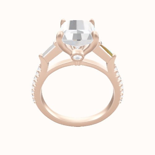 Cathedral Diamond Band with Trillion Sidestones Engagement Ring With Accent Diamond Head