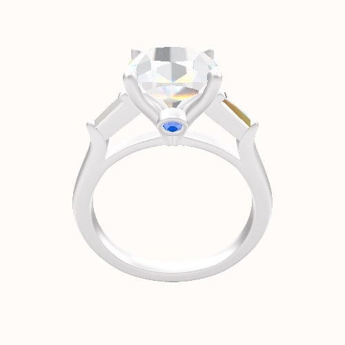 Cathedral Diamond Band with Trillion Sidestones Engagement Ring With Accent Diamond Head