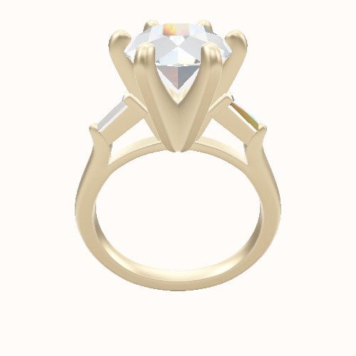 Cathedral Diamond Band with Trillion Sidestones Engagement Ring With Classic Six Prong Head