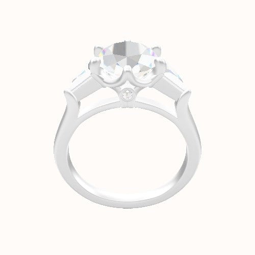 Cathedral Diamond Band with Trillion Sidestones Engagement Ring With Crown Six Prong w. accent Diamond Head