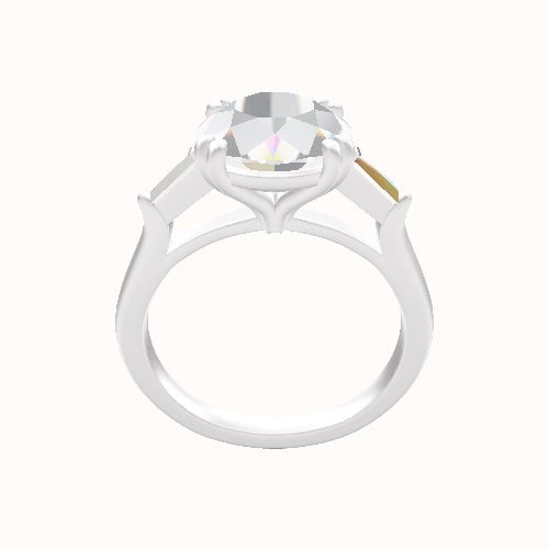 Cathedral Diamond Band with Trillion Sidestones Engagement Ring With Double Prongs Head