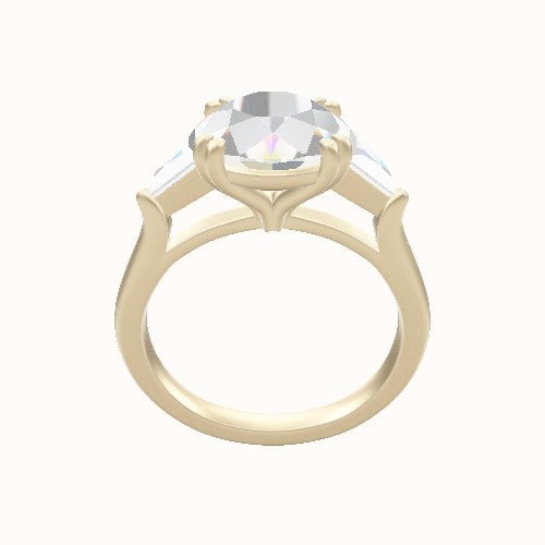 Cathedral Diamond Band with Trillion Sidestones Engagement Ring With Double Prongs Head