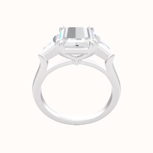 Cathedral Diamond Band with Trillion Sidestones Engagement Ring With Double Prongs Head