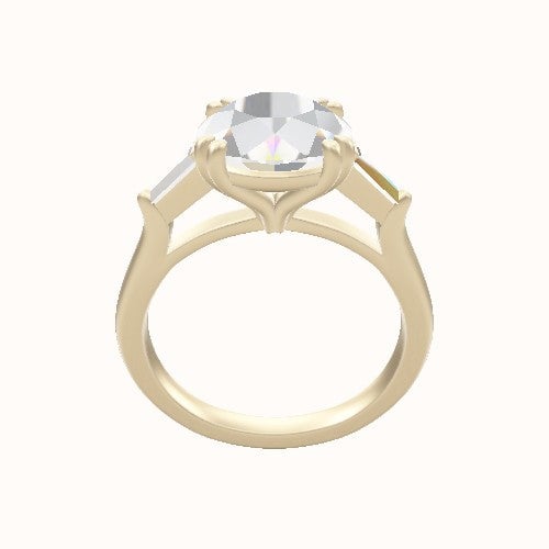 Cathedral Diamond Band with Trillion Sidestones Engagement Ring With Double Prongs Head