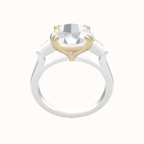 Cathedral Diamond Band with Trillion Sidestones Engagement Ring With Double Prongs Head