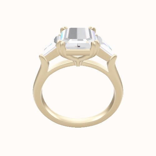 Cathedral Diamond Band with Trillion Sidestones Engagement Ring With Double Prongs Head