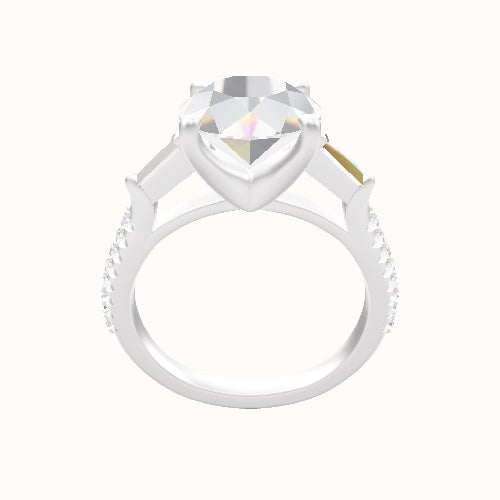 Cathedral Diamond Band with Trillion Sidestones Engagement Ring With Four Prong Head