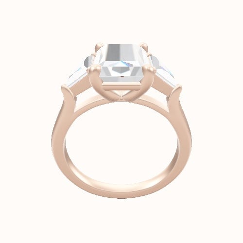 Cathedral Diamond Band with Trillion Sidestones Engagement Ring With Low Set Four Prong Head