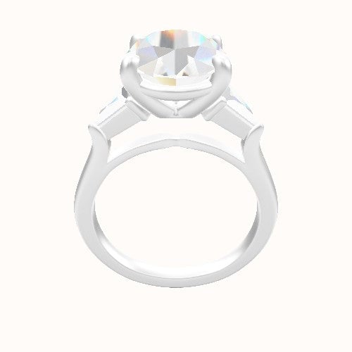 Cathedral Diamond Band with Trillion Sidestones Engagement Ring With Low Set Four Prong Head