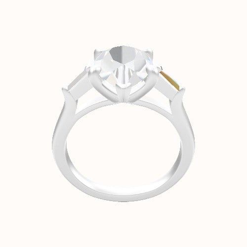 Cathedral Diamond Band with Trillion Sidestones Engagement Ring With Low Set Four Prong Head