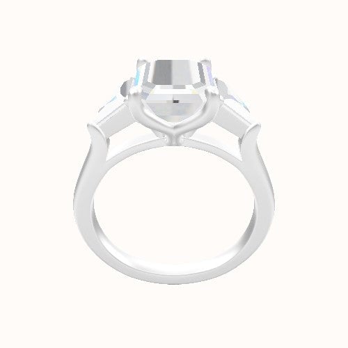 Cathedral Diamond Band with Trillion Sidestones Engagement Ring With Petal Four Prong Head