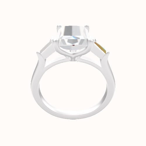 Cathedral Diamond Band with Trillion Sidestones Engagement Ring With Petal Four Prong Head