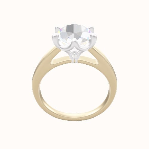 Cathedral Engagement Ring With Crown Six Prong w. accent Diamond Head