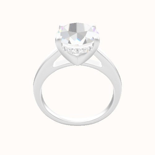 Cathedral Engagement Ring With V Prong with Hidden Halo Head