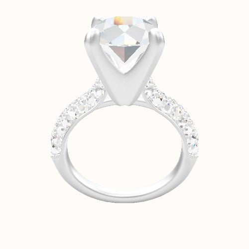 Cathedral Three Row Pave Engagement Ring With Classic Four Prong Head