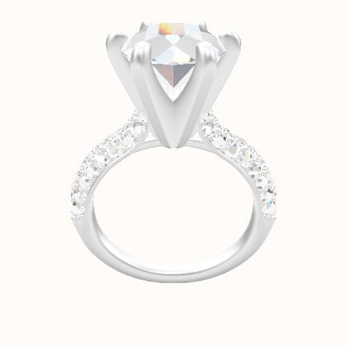Cathedral Three Row Pave Engagement Ring With Classic Six Prong Head