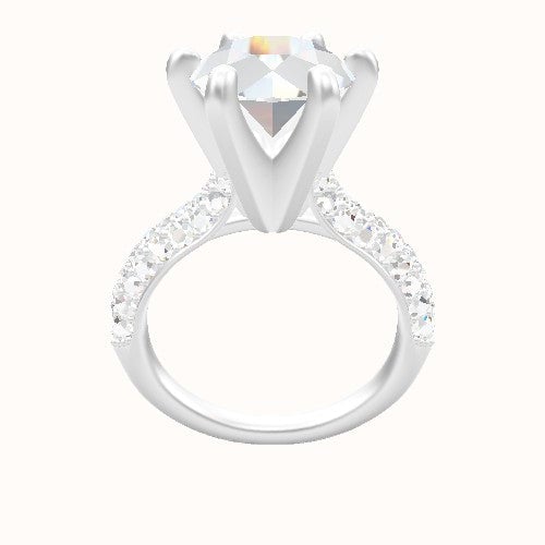 Cathedral Three Row Pave Engagement Ring With Classic Six Prong Head