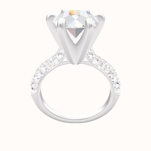 Cathedral Three Row Pave Engagement Ring With Classic Six Prong Head