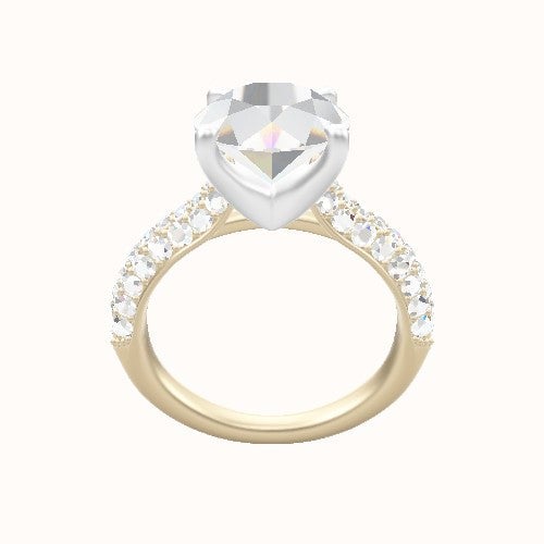 Cathedral Three Row Pave Engagement Ring With Four Prong Head