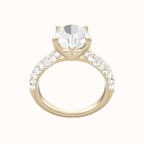 Cathedral Three Row Pave Engagement Ring With Four Prong Head
