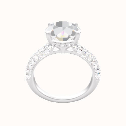 Cathedral Three Row Pave Engagement Ring With Front set gallery Head