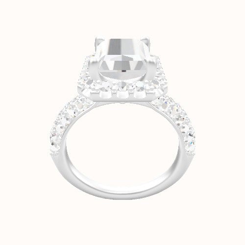 Cathedral Three Row Pave Engagement Ring With Halo Head